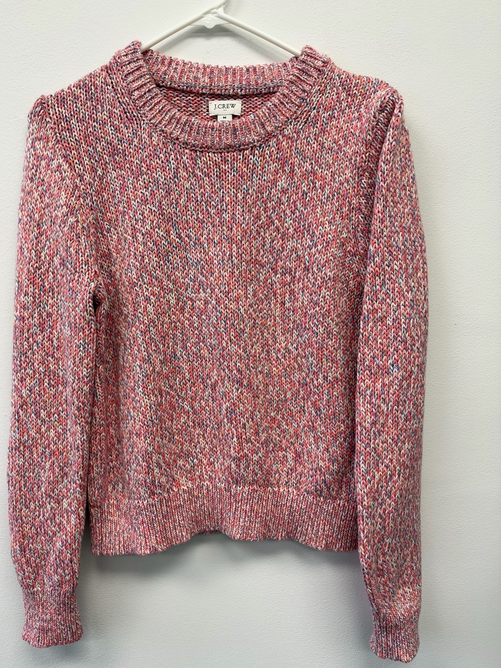 J. Crew Pink Marled Crew Sweater with Multicolor Knit